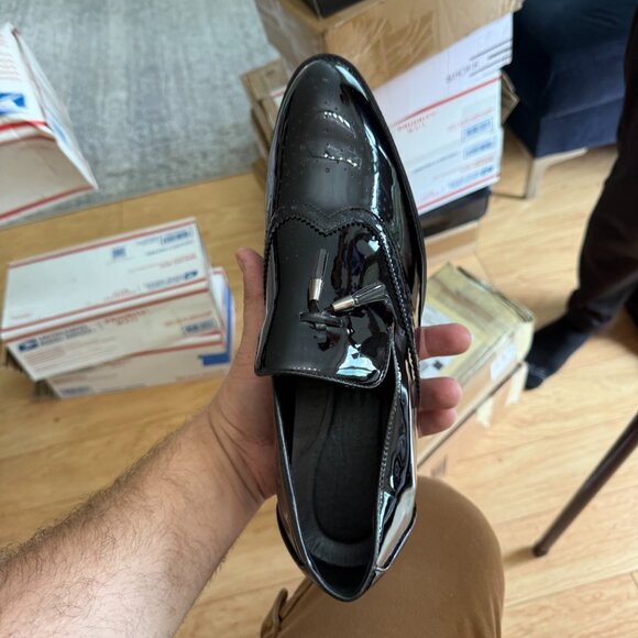 Santimon Men's US 8, 12 Black Patent Leather Wingtip Tassel Loafers Dress Shoes - Picture 6 of 12